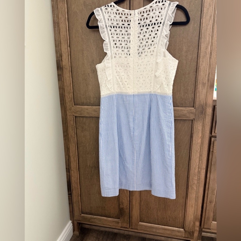 White Eyelet & Light Blue Stripe Sundress